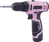 A pink and black cordless drill with a drill bit attached. Voir les images du produit