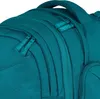 A close-up view of a teal backpack, focusing on the zippers and the brand logo. Podgląd zdjęcia produktu