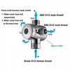 Diagram of a 3-way water diverter valve with labels and arrows indicating water flow. Produktbild-Vorschau