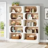A white, modern, five-tier bookshelf filled with decorative items and books. Produktbild-Vorschau