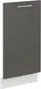 A close-up, studio shot of a gray cabinet door with a white base. Voir les images du produit