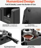 Collage of four images showcasing features of an espresso tamper station. Anteprima dell’immagine prodotto