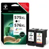 A product shot of printer ink cartridges and their packaging, with a graphic of hands holding the Earth. Produktbild-Vorschau