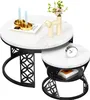 okwish Couchtisch-Set 2-teilig rund-weiß Marmor Optik – Produktbild-Vorschau 4