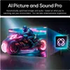 A futuristic motorcycle rider is depicted on a TV screen, with a glowing AI icon to the right. Produktbild-Vorschau