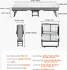 A collage of images showing a foldable bed in various states: unfolded, folded, and a close-up of the frame, with detailed measurements and specifications provided. Náhled obrázku produktu