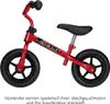 A red balance bike with black wheels and seat, shown against a white background. Produktbild-Vorschau