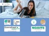 A woman is lying on a bed with a coffee pot and a mug. Produktbild-Vorschau