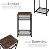 A marketing image showing a side table with text descriptions of its design and construction. Produktbild-Vorschau