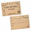 Two kraft paper invitations with hand-drawn birthday decorations and fill-in-the-blank text. Produktbild-Vorschau