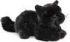 A black plush cat lying down, shown from the side against a white background. Náhled obrázku produktu