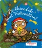 A cartoon illustration of a small owl wearing a Santa hat, sitting in a nest on a tree branch, holding a candle. It is decorated for Christmas with lights and stars. Podgląd zdjęcia produktu
