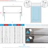 Diagrams and tables showing installation dimensions and size options for a shower door. Produktbild-Vorschau