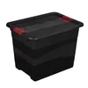 A black storage box with red latches is shown against a white background. Produktbild-Vorschau