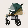 A side view of a green baby stroller with adjustable features indicated by numbered labels and shaded areas. Náhled obrázku produktu