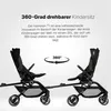 Two strollers are shown side-by-side with a 360-degree rotation icon between them. Produktbild-Vorschau