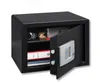 A black safe with its door open, revealing some items inside. Produktbild-Vorschau