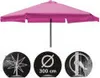 A pink umbrella with three circular icons below it. Produktbild-Vorschau