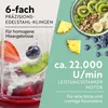 A blender with fruits and text describing its features. Produktbild-Vorschau