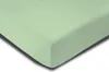 A close-up view of a light green fitted sheet, showing its texture and corner. Produktbild-Vorschau