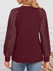 ASKSA Damen T-Shirt Rundhals Plissee Spitze LangarmShirts Produktbild-Vorschau 4