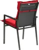 The back view of a red cushion on a gray metal chair. Produktbild-Vorschau