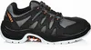 A side view of a black and gray RUNNEX safety shoe with orange accents. Produktbild-Vorschau