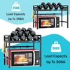 Two different configurations of a microwave shelf with dumbbells and a microwave, highlighting load capacity. Produktbild-Vorschau
