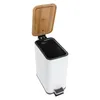 A white pedal bin with a wooden lid, shown from a slightly elevated angle. Náhled obrázku produktu