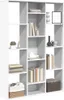 A white bookshelf with multiple compartments, some filled with books and decorative items. Anteprima dell’immagine prodotto