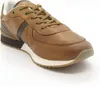 A close-up studio shot of a single brown leather sneaker against a white background. Produktbild-Vorschau