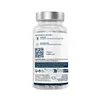 The back of a clear plastic bottle containing white capsules, with a label showing product information and a QR code. Produktbild-Vorschau