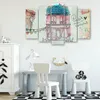 5-teiliges leinwandbild buntes haus 200x100 cm Feeby rosa Produktbild-Vorschau 3