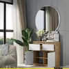 A modern living room with a sideboard, mirror, plant, and sofa. Voir les images du produit