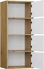 An empty cabinet with wooden exterior and white interior, with two doors open on the right side. Voir les images du produit