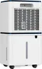 A white dehumidifier with blue accents is shown from a three-quarter rear view. Produktbild-Vorschau