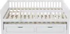A white wooden daybed with two drawers underneath and a slatted mattress base. Produktbild-Vorschau