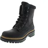 A black lace-up boot with faux fur trim. Voir les images du produit