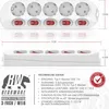 A product image showing a white power strip with multiple outlets and individual switches, along with technical specifications and branding. Anteprima dell’immagine prodotto