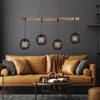 Hängeleuchte, Metall schwarz, Holz, 4 Flammig, H 140 cm Produktbild-Vorschau 2