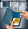 A person is inserting a card into a phone case with multiple card slots and a stand function. Produktbild-Vorschau