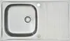 A top-down view of a stainless steel sink with a drain and a ribbed draining board. Produktbild-Vorschau