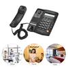 A collage showing a corded phone and three lifestyle images of its use in an office, home, and hotel setting. Produktbild-Vorschau
