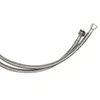 Two silver braided hoses with metal connectors against a white background. Podgląd zdjęcia produktu