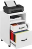 A white mobile filing cabinet with a printer on top, against a white background. Produktbild-Vorschau