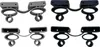Four sets of plastic bed frame connectors, two in gray and two in black, are displayed against a white background. Produktbild-Vorschau