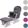 A gray upholstered rocking chair and ottoman set with a white wooden frame, presented against a white background. Anteprima dell’immagine prodotto