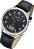A close-up studio shot of a Regent brand wristwatch with a black dial and black leather strap. Produktbild-Vorschau