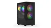 A black computer tower with RGB lighting on a white background. Produktbild-Vorschau