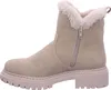 A side view of a beige winter boot with a white fur lining and a thick sole. Voir les images du produit